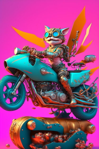 Photo une image de dessin animé d'un chat sur une moto avec le mot ai dessus