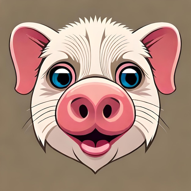 Photo une image de dessin animé d'un cochon aux yeux bleus et au nez rose.