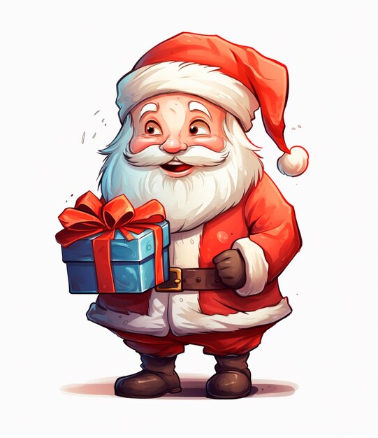 Image de dessin animé du père Noël tenant un cadeau