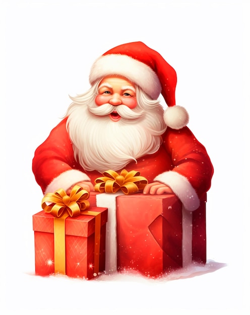 Image de dessin animé du père Noël tenant un cadeau
