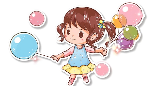 une image de dessin animé d'une fille tenant un ballon avec les mots le mot dessus