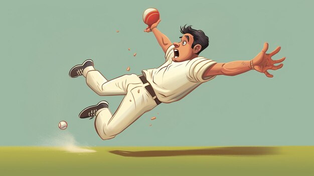 une image de dessin animé d'un garçon essayant d'attraper une balle de cricket difficile