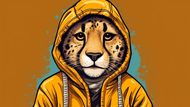 Une image de dessin animé d'un guépard portant une veste et