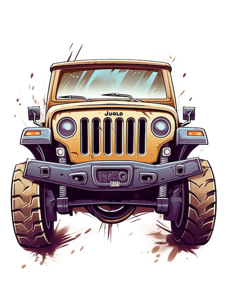 Une image de dessin animé d'une jeep jaune