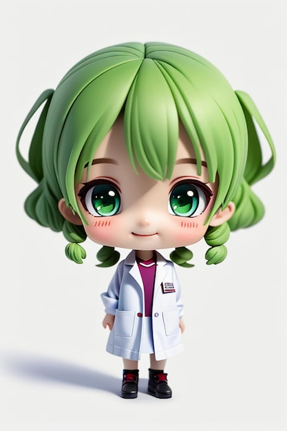 Une image de dessin animé d'un médecin portant une blouse blanche avec de beaux grands yeux modélisation 3D de style anime