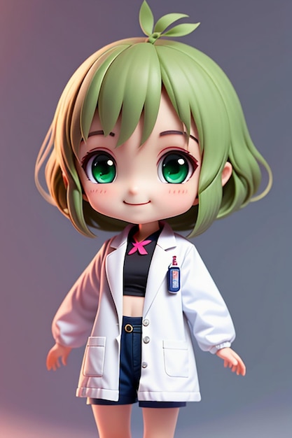 Une image de dessin animé d'un médecin portant une blouse blanche avec de beaux grands yeux modélisation 3D de style anime