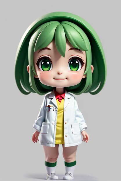 Une image de dessin animé d'un médecin portant une blouse blanche avec de beaux grands yeux modélisation 3D de style anime