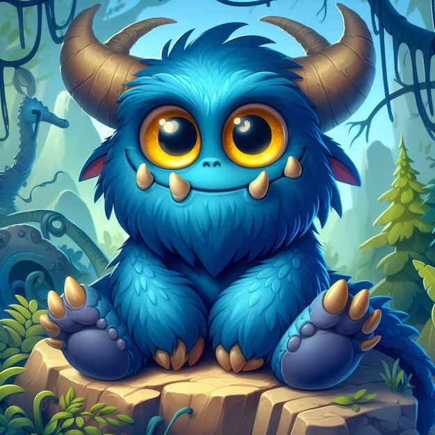 une image de dessin animé d'un monstre bleu avec de grands yeux et de grands yeux