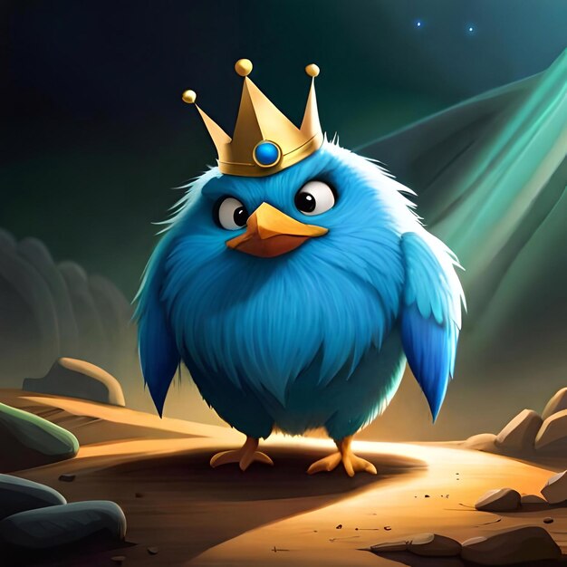 Une image de dessin animé d'un oiseau bleu avec une couronne sur la tête.