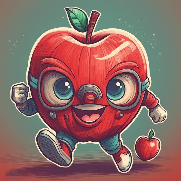 Photo une image de dessin animé d'une pomme avec un visage et des lunettes