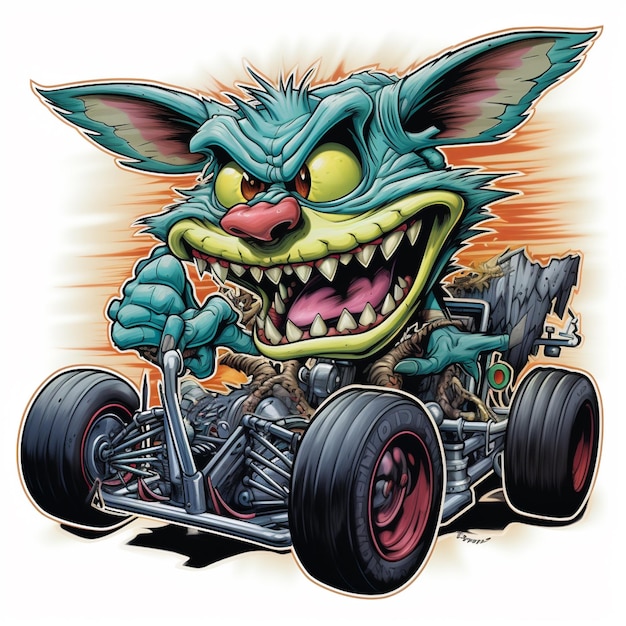 Photo image de dessin animé d'un rat conduisant une voiture avec un grand sourire
