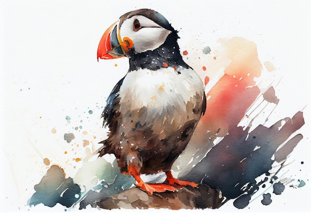 Image d'un dessin à l'aquarelle d'un papillon ou de Fratercula arctica IA générative