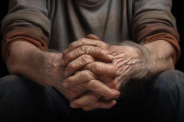 Image détaillée des mains d'un homme âgé avec l'ai génératif