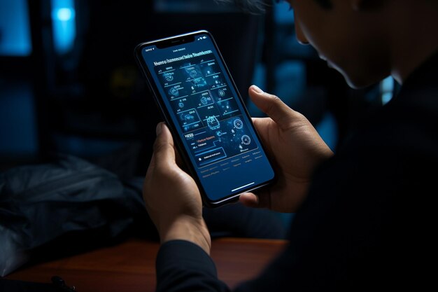 Photo image détaillée d'une personne utilisant une application mobile