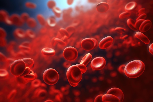 Cette image donne un aperçu rapproché du réseau complexe de vaisseaux sanguins alors que les globules rouges circulent à travers les globules rouges circulation sanguine artérielle santé biologie générée par l'IA.