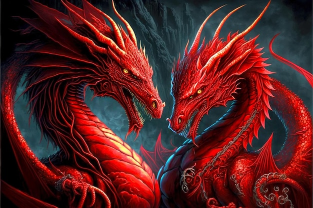 Image de dragons rouges comme incarnation du danger et du mal