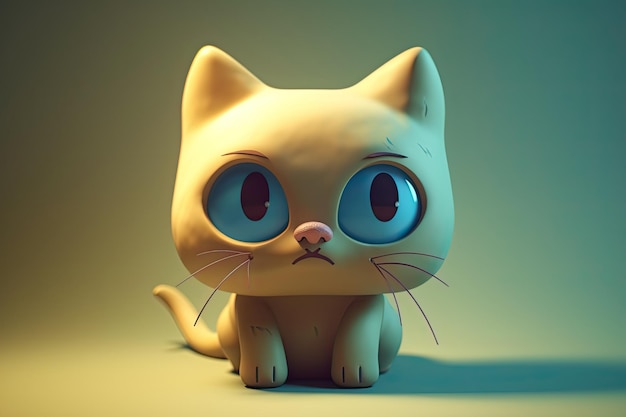 Image drôle d'un chat de dessin animé 3D dans des couleurs bleues et jaunes avec un fond bleu AI générative