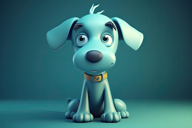 Image drôle d'un chien de dessin animé 3D dans des couleurs bleues et jaunes avec un fond bleu AI générative