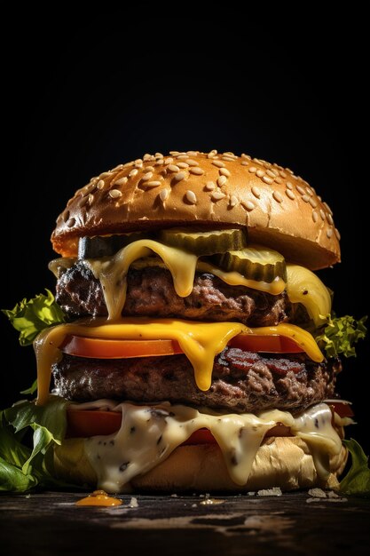 L'image du cheeseburger avec sa lumière douce met l'accent sur la pâte et le goût du fromage