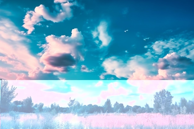 Une image du ciel avec des nuages en bleu et rose