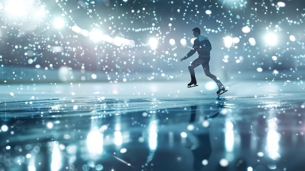 Photo l'image du patineur de glace professionnel danse sur la patinoire avec une lumière aig