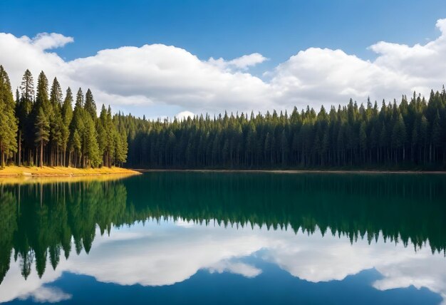 Photo image du paysage du lac avec le reflet des arbres image de la nature magnifique