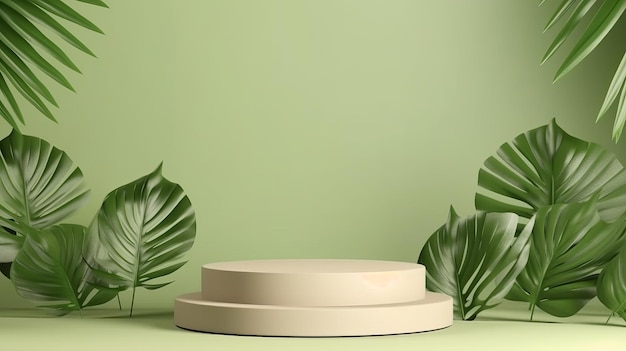 Image du podium vert clair 3d sur fond de forêt tropicale générative