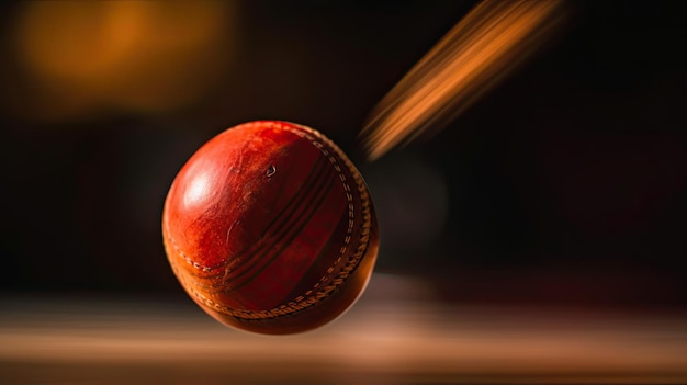 Une image dynamique d'une balle de cricket en plein vol lancée par un lanceur rapide capturant l'intensité