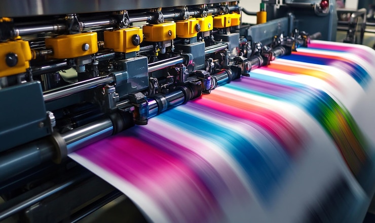 Photo une image dynamique de papier alimentant une impression offset