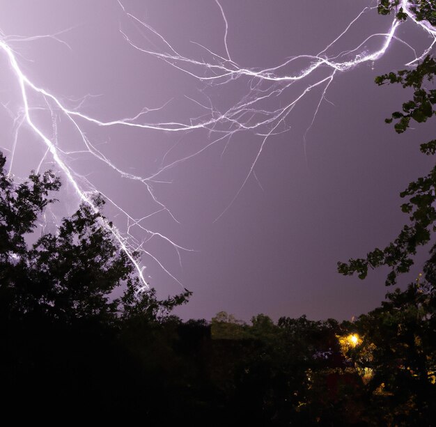 Image d'un éclair de tonnerre contre un ciel d'orage gris avec espace de copie