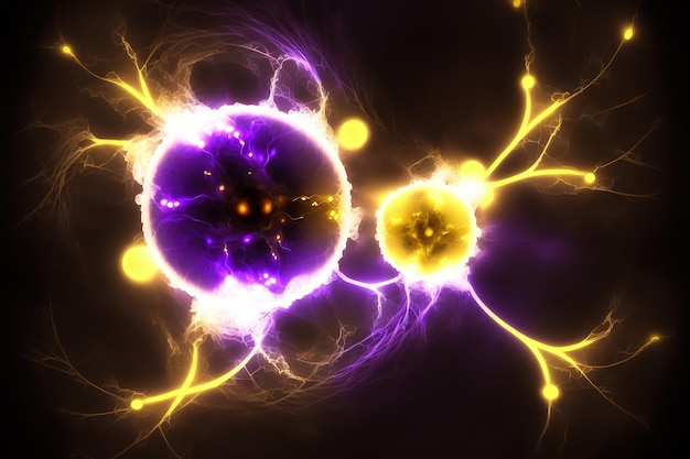 Image d'éclairs formant une boule violette scintillante et éclairs jaunes IA générative