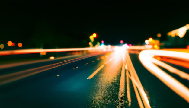 Image effet bokeh d'une autoroute avec des lumières dessus