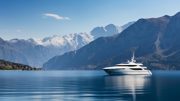 Une image élégante et minimaliste d'un yacht de luxe naviguant sur des eaux sereines