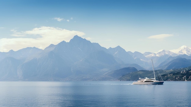 Une image élégante et minimaliste d'un yacht de luxe naviguant sur des eaux sereines