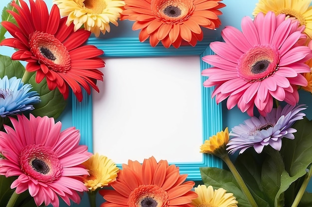 une image encadrée de fleurs avec un cadre bleu