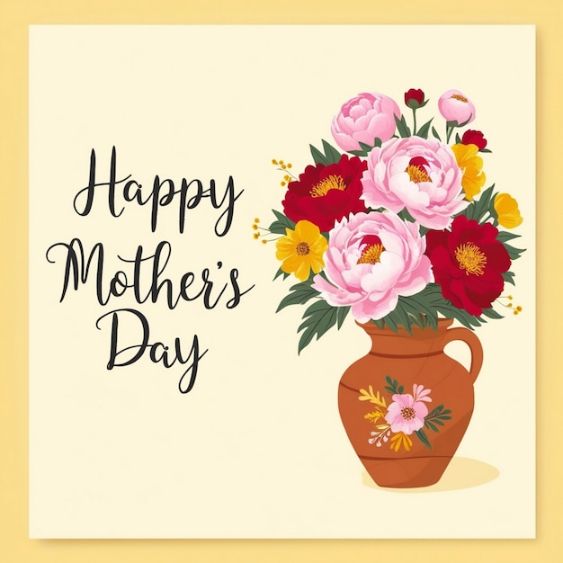 une image encadrée de fleurs et un vase avec les mots joyeux jour de la mère