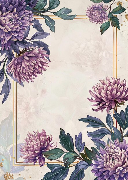 Une image encadrée de fleurs violettes avec des garnitures en or