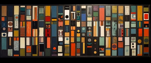 Une image encadrée en noir d'une collection d'objets de différentes couleurs.