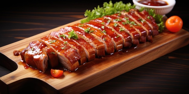 Une image époustouflante avec un barbecue de porc rôti rouge sur un fond transparent.