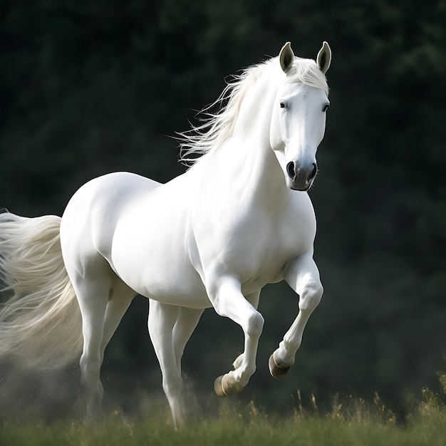 Une image époustouflante d'un cheval en mouvement sur la technologie d'IA générative de l'herbe