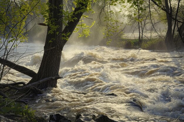 Une image époustouflante d'une rivière à son apogée au printemps