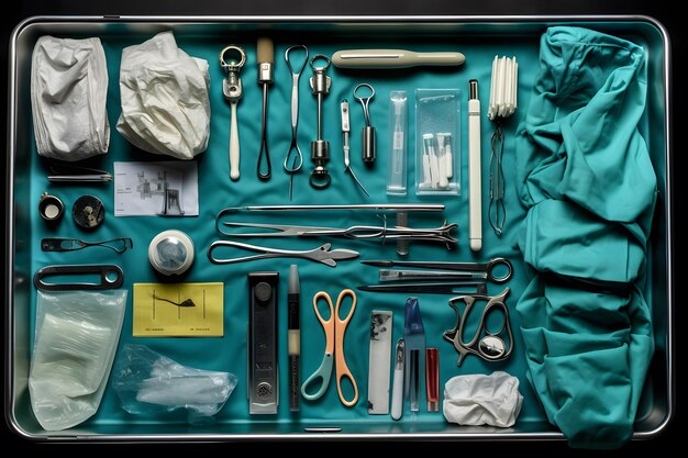 Image d'équipement médical bien disposé sur un plateau stérile