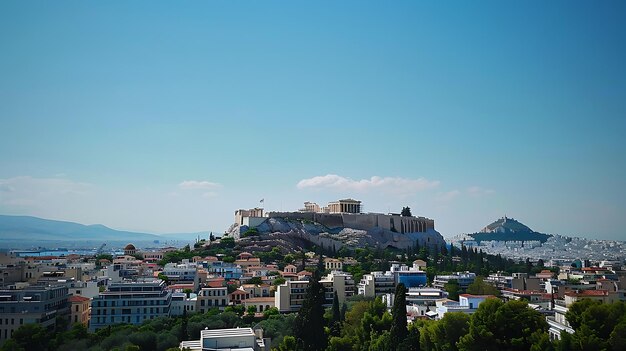 Photo l'image est de l'acropole d'athènes, en grèce. l'accropole est une ancienne citadelle située sur une colline rocheuse dans le centre d'atènes.