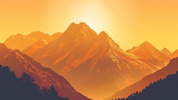 Photo l'image est un beau paysage d'une chaîne de montagnes au coucher du soleil