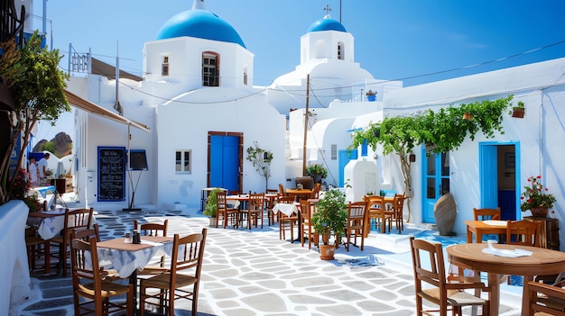 Photo l'image est d'une belle salle à manger en plein air dans un petit village grec