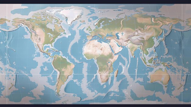 L'image est une carte du monde dans un style réaliste. Elle montre les continents et les océans en détail.