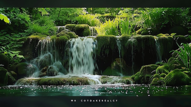 Photo l'image est d'une cascade dans une forêt l'eau tombe d'une hauteur de plusieurs pieds et est entourée d'une végétation verte luxuriante
