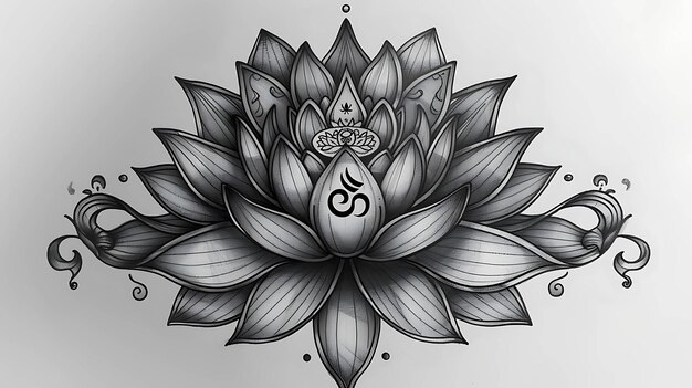 Photo l'image est un dessin en noir et blanc d'une fleur de lotus. la fleur est en pleine floraison et a un dessin détaillé.