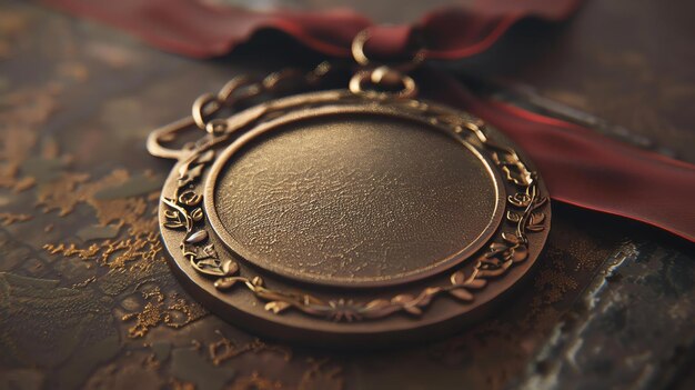 Photo l'image est un gros plan d'une médaille d'or avec un ruban rouge la médaille est en métal et a une surface brillante