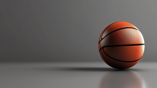 Photo cette image est un rendu 3d d'un basket-ball. le basket-ball est orange et noir et il est couché sur une surface grise.